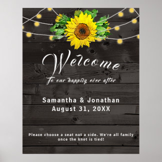 Rustic Sunflower w Lights Wedding Poster