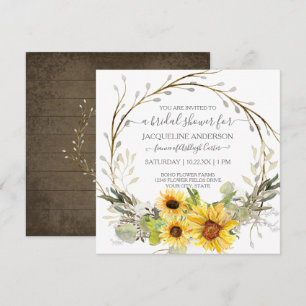 Rustic Sunflower Watercolor Floral Bridal Shower Invitation