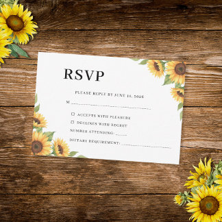Rustic Sunflower Watercolor Floral Country RSVP Card