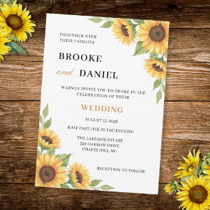 Rustic Sunflower Watercolor Floral Country Wedding Invitation