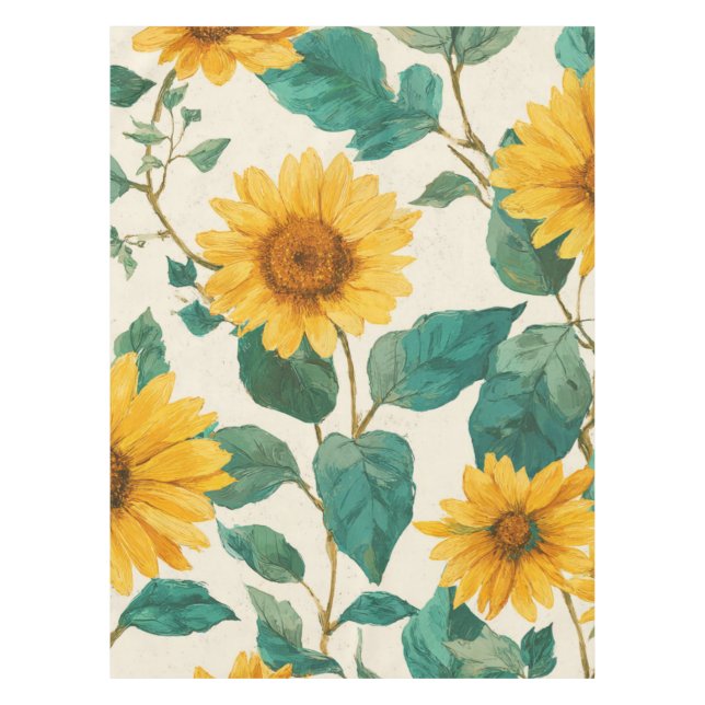 Rustic Sunflower Watercolor Floral Farmhouse Tablecloth (Front)