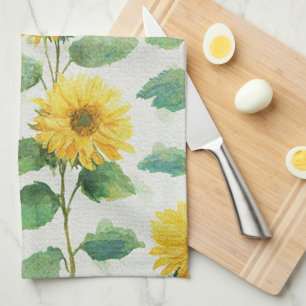 Rustic Sunflower Watercolor Floral Farmhouse Tea Towel