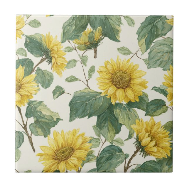 Rustic Sunflower Watercolor Floral Farmhouse Tile (Front)
