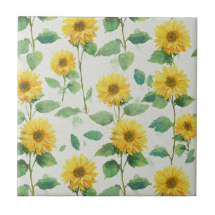 Rustic Sunflower Watercolor Floral Farmhouse Tile