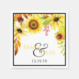Rustic Sunflower Watercolor Floral Wedding Napkin
