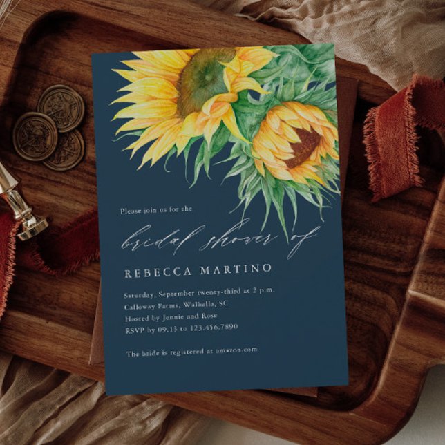 Rustic Sunflower Watercolor Script Bridal Shower Invitation (A rustic sunflower wedding invitation with hand painted florals. Great for a fall wedding.)