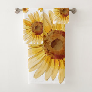 Rustic Sunflower Watercolor Summer Bath Towel Set