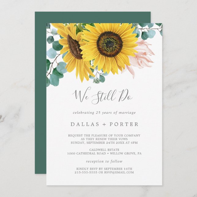 Rustic Sunflower We Still Do Vow Renewal Invitation (Front/Back)