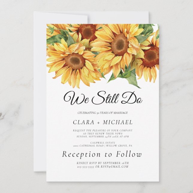 Rustic Sunflower "We Still Do" Vow Renewal  Invitation (Front)