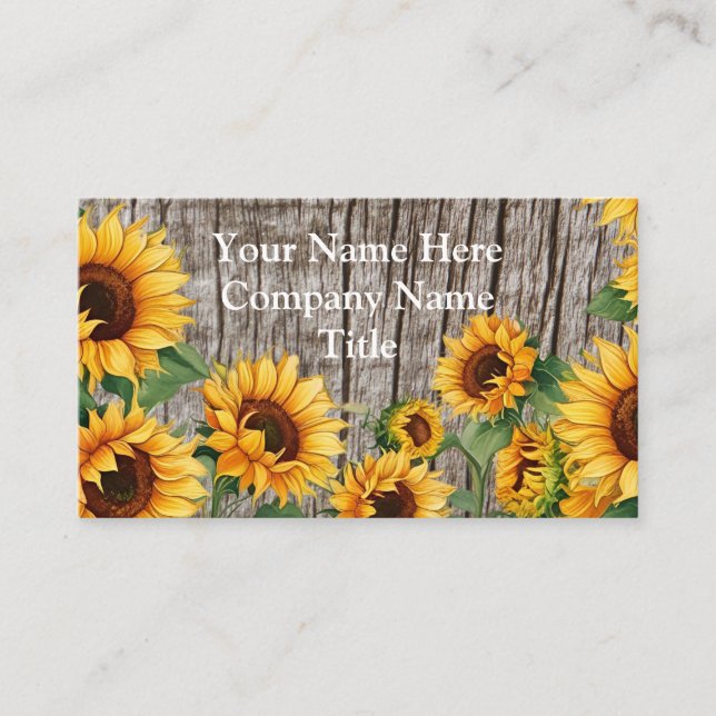 Rustic Sunflower & Weathered Gray Barnboard Business Card (Front)