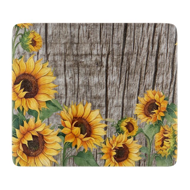 Rustic Sunflower & Weathered Gray Barnboard Cutting Board (Front)