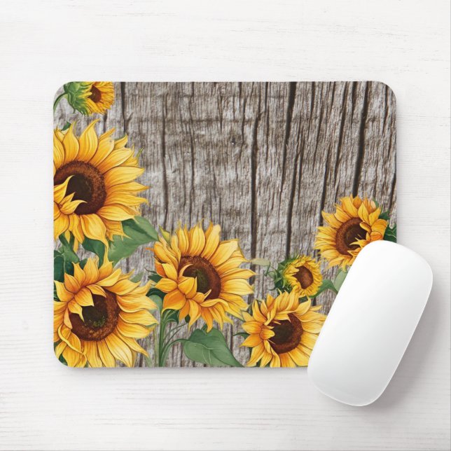 Rustic Sunflower & Weathered Gray Barnboard Mouse Mat (With Mouse)