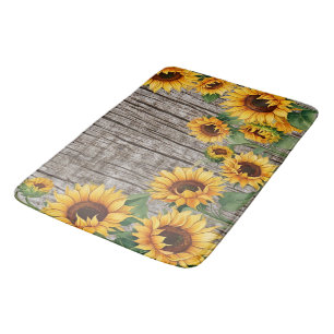 Rustic Sunflower & Weathered Grey Barnboard Bath Mat