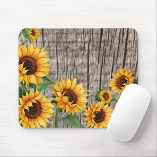Rustic Sunflower & Weathered Grey Barnboard Mouse Mat