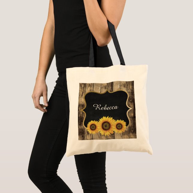Rustic sunflower Wedding add name Tote Bag (Front (Product))