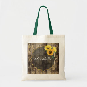 Rustic sunflower Wedding add name Tote Bag