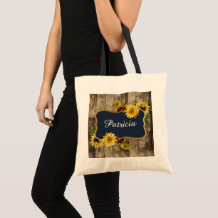 Rustic sunflower Wedding add name Tote Bag