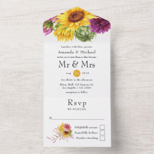 Rustic Sunflower Wedding All In One Invitation