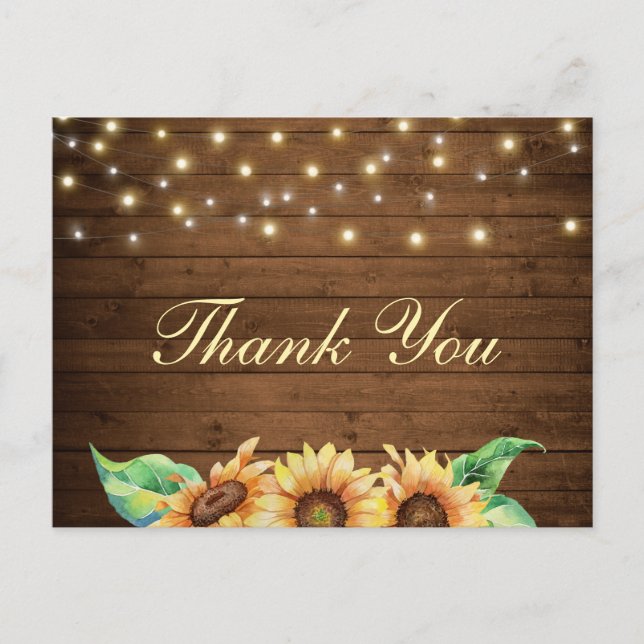 Rustic Sunflower Wedding Bridal Shower Thank You Postcard (Front)