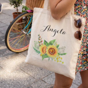 Rustic Sunflower Wedding Bridesmaid Personalised Tote Bag