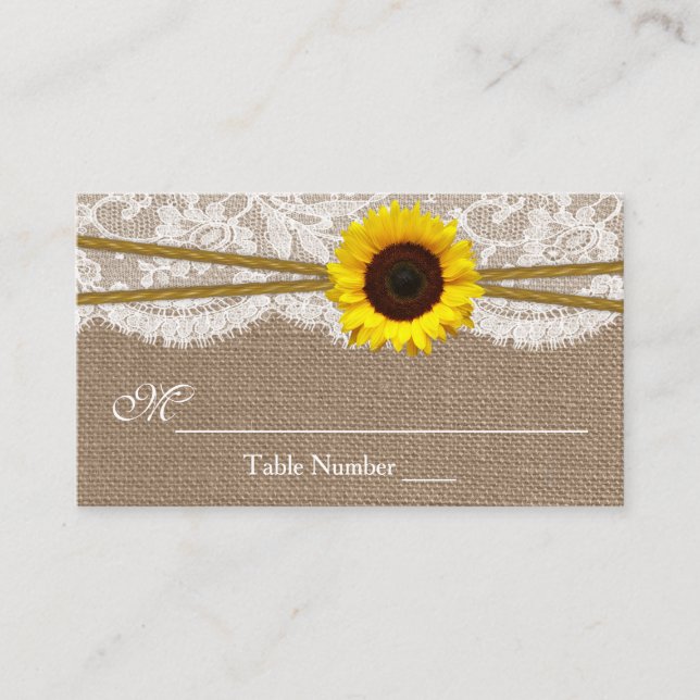 Rustic Sunflower Wedding Escort Cards (Front)