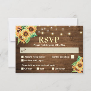 Rustic Sunflower Wedding Fall Autumn Bridal Shower RSVP Card