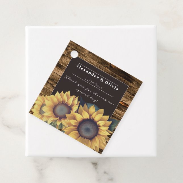 Rustic Sunflower Wedding Favour Tags (In Situ)