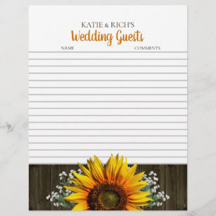 Rustic Sunflower Wedding Guestbook Paper