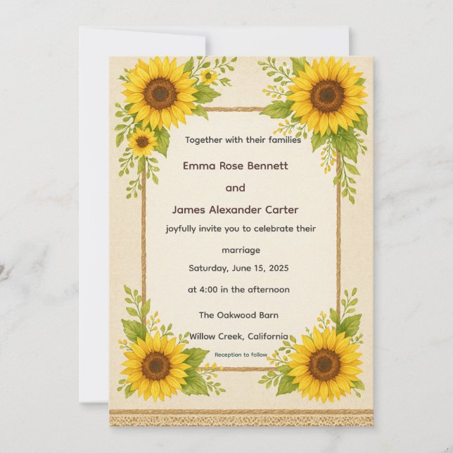 Rustic Sunflower Wedding Invitation (Front)