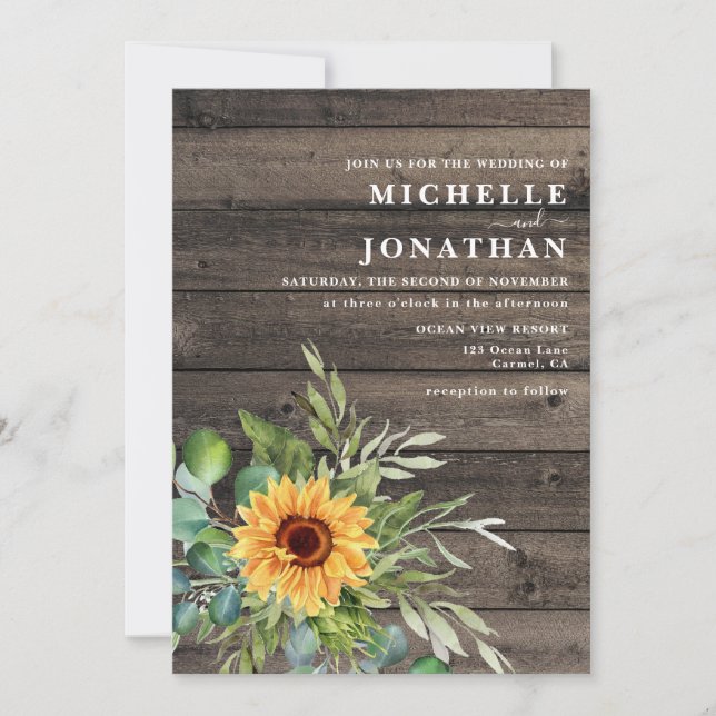 Rustic Sunflower Wedding Invitation Fall Colours (Front)