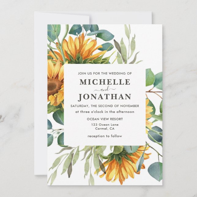 Rustic Sunflower Wedding Invitation Fall Colours (Front)