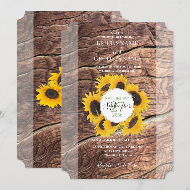 Rustic Sunflower Wedding Invitations (Front/Back)