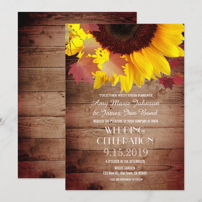 Rustic Sunflower Wedding Invitations (Front/Back)