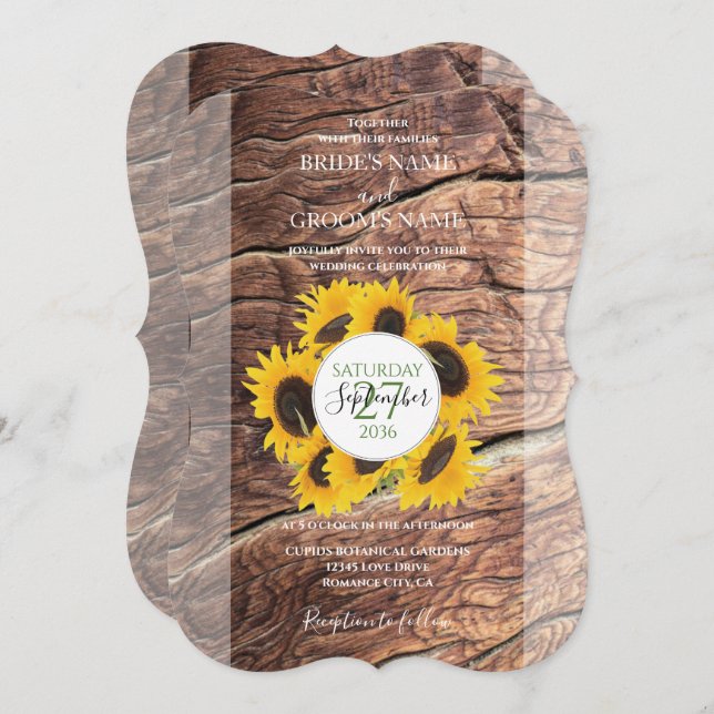 Rustic Sunflower Wedding Invitations (Front/Back)