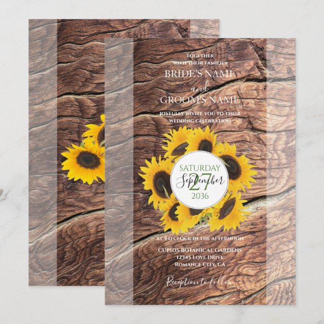 Rustic Sunflower Wedding Invitations (Front/Back)