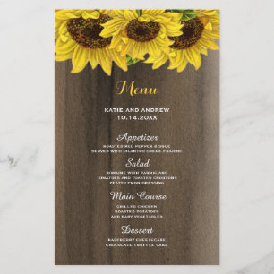Rustic Sunflower Wedding Menu