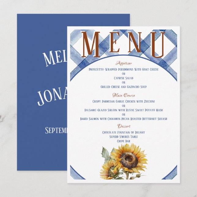 Rustic Sunflower Wedding Menu (Front/Back)