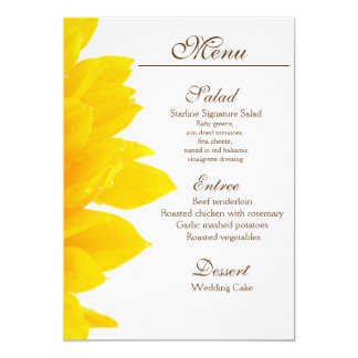 Rustic Sunflower Wedding Menu Card Rustic Sunflower Wedding Menu Card