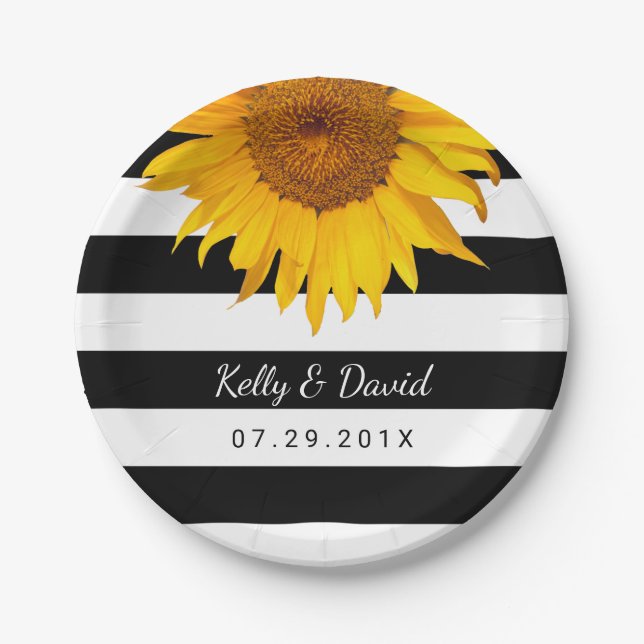 Rustic Sunflower Wedding Modern Stripes Paper Plate (Front)