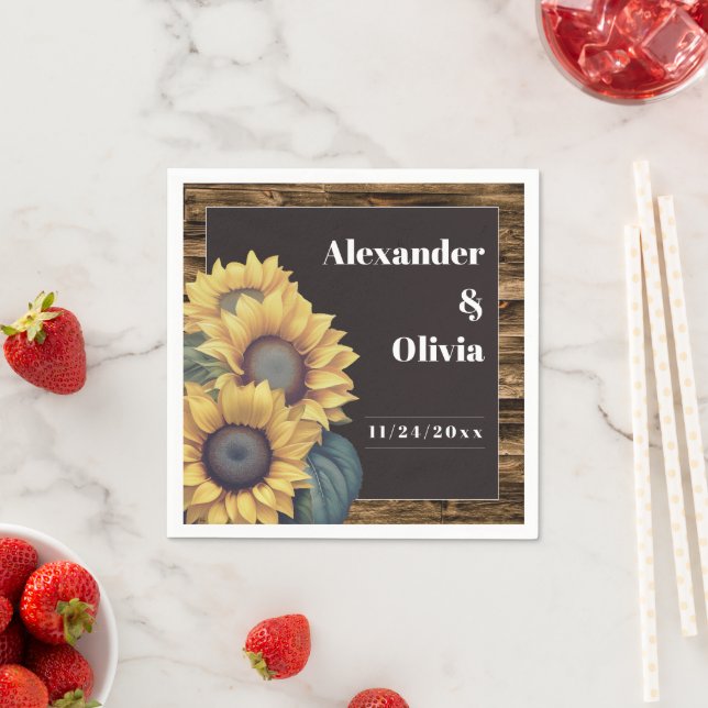 Rustic Sunflower Wedding Napkin (Insitu)