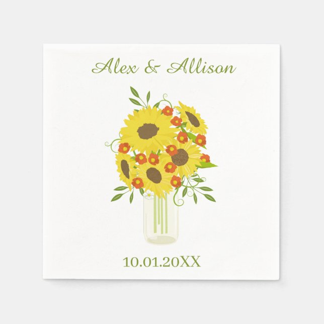 Rustic Sunflower Wedding Napkin (Front)