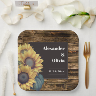 Rustic Sunflower Wedding Paper Plate
