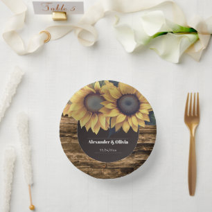 Rustic Sunflower Wedding Paper Plate