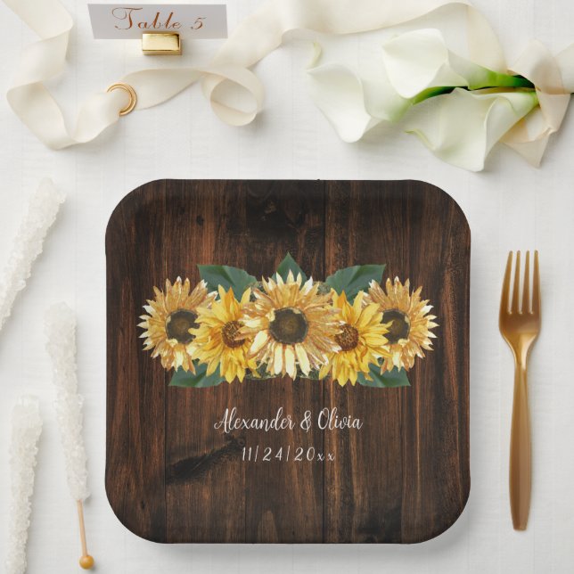 Rustic Sunflower Wedding Paper Plates (Wedding)