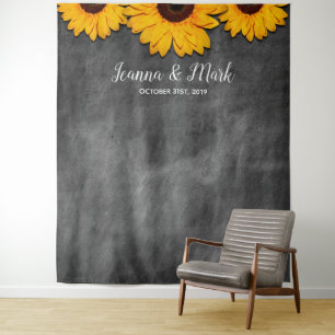 Rustic Sunflower Wedding Photo Booth Backdrop Tapestry