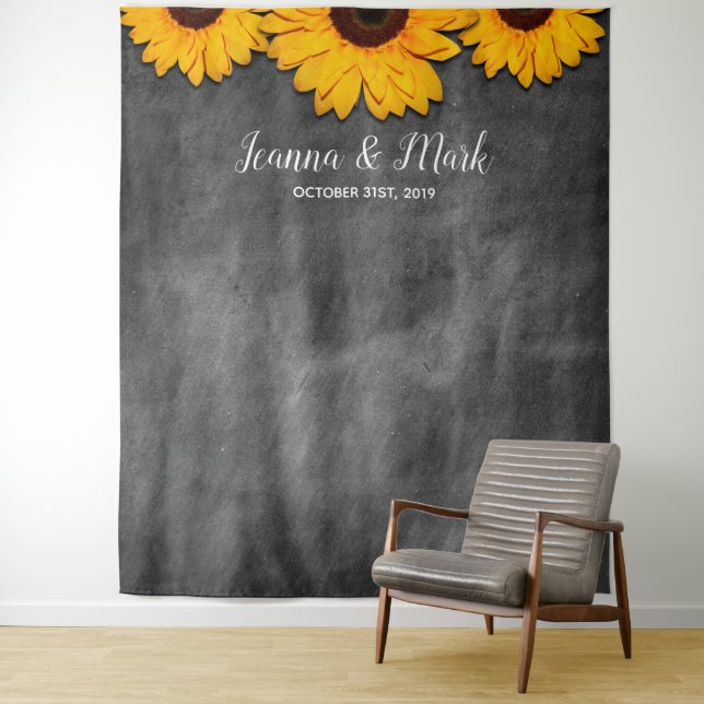 Rustic Sunflower Wedding Photo Booth Backdrop Tapestry (In Situ)