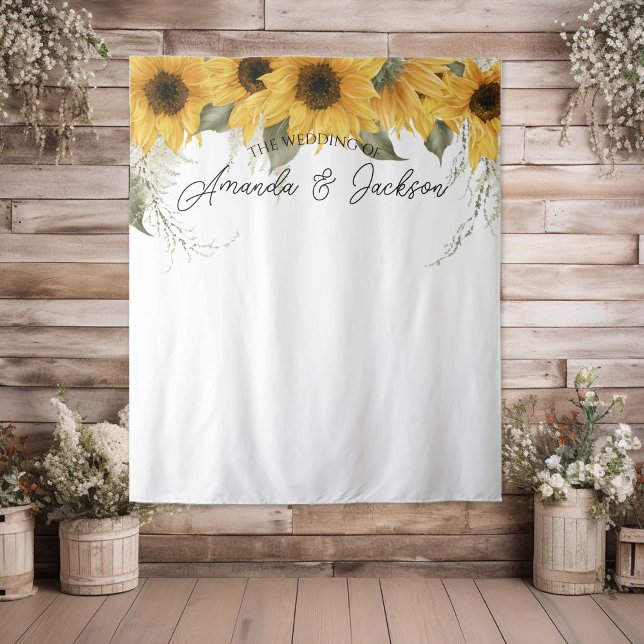 Rustic Sunflower Wedding Photo booth Backdrop Tapestry (Rustic sunflower themed, wedding backdrop)