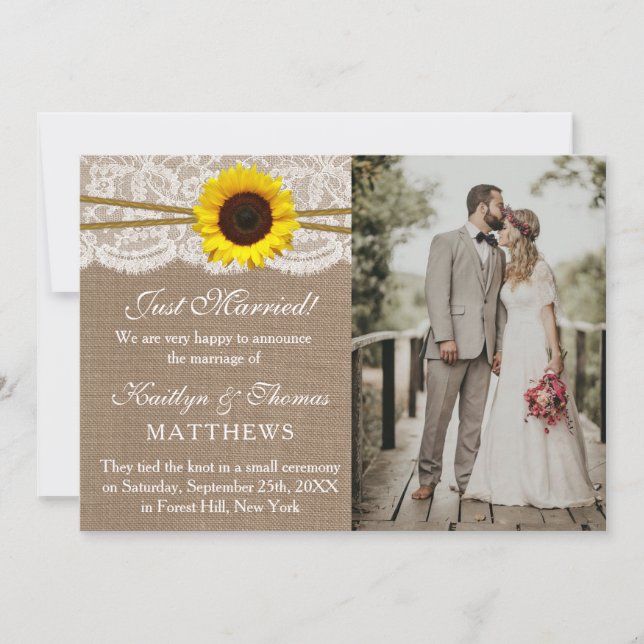 Rustic Sunflower Wedding Photo Marriage Announcement (Front)