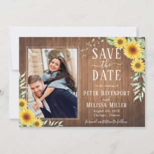Rustic Sunflower  Wedding Photo Save the Date Announcement