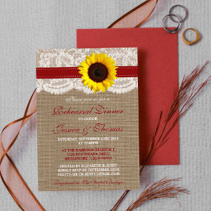 Rustic Sunflower Wedding Rehearsal Dinner - Red Invitation
